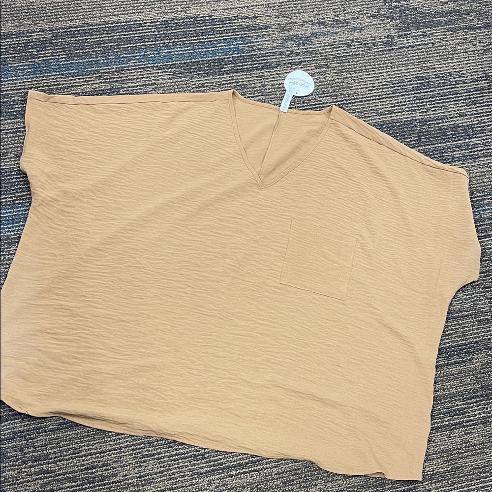 Zenana Outfitters Tan V-Neck Blouse
